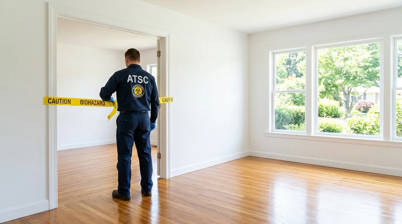 Certified biohazard cleanup crew performing Decomposition Cleanup in Muskogee